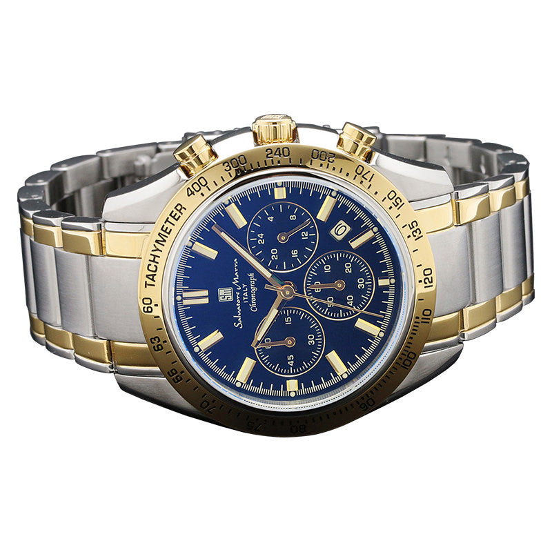 サルバトーレマーラ 腕時計 メンズ シルバー、ゴールド Salvatore marra SM18106-SSBLGD 【国内正規品】